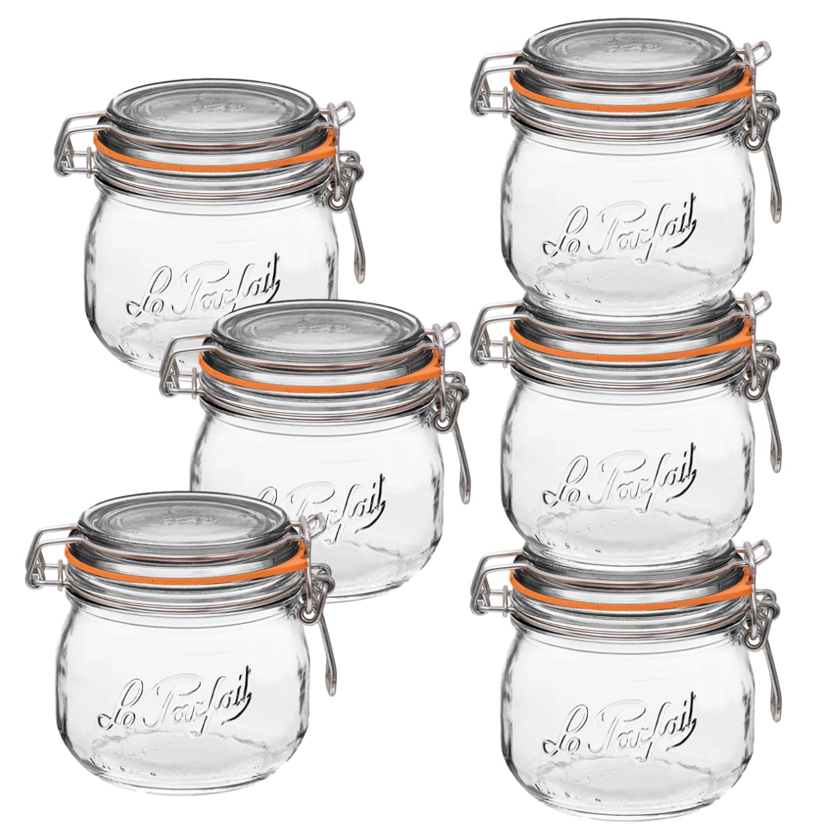 Le Parfait 16Oz (Set/6) Super Jar - 500Ml French Glass Canning Jar With Round Body, Airtight Lid, Wide Mouth - Clear Glass (16Oz/Pint, 6 Pack)