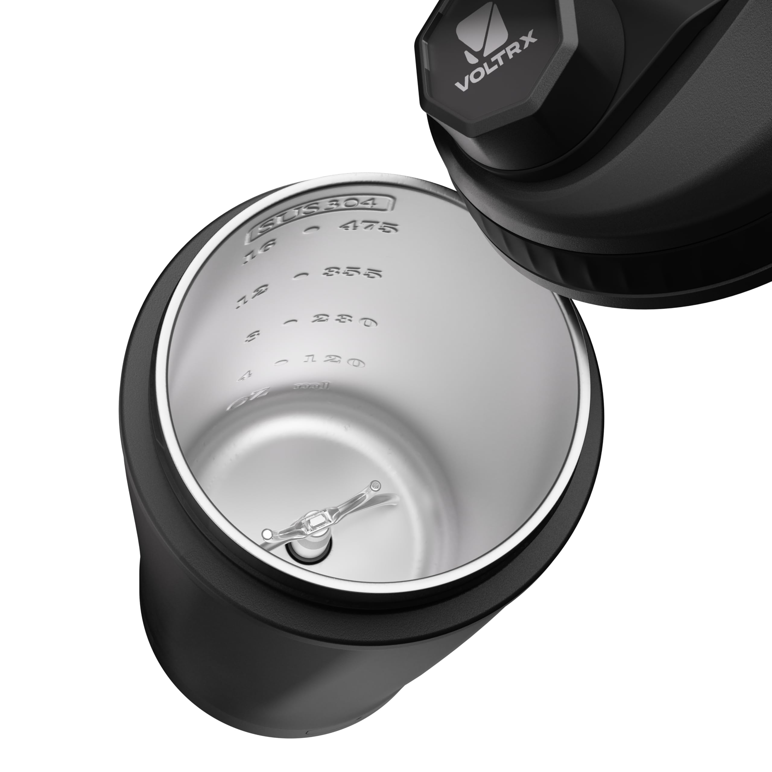 VOLTRX ChillMix Botella Shaker de Acero Inoxidable Aislado - Licuadora Eléctrica para Batidos de Proteína Cargable por USB-C, Vasos Shaker para Batidos de Proteína y Sustitutos de Comida, 16 oz