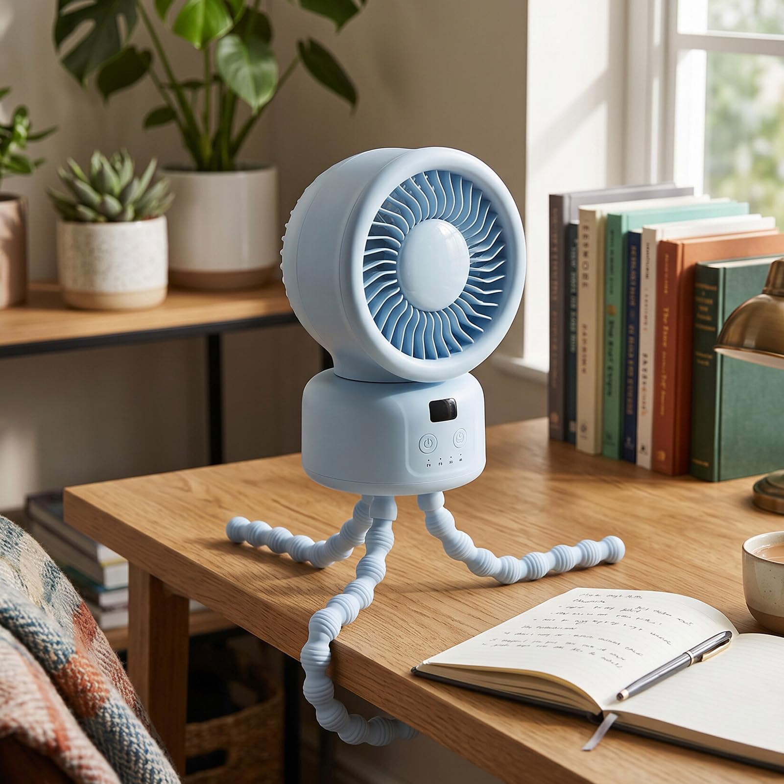 RIZGHWOY Ventilatore per Passeggino, Ventilatore da Scrivania con Clip a Forma di Polipo, Rotazione a 360 Gradi Portatile Ricaricabile con Timer per Esterno e Campeggio