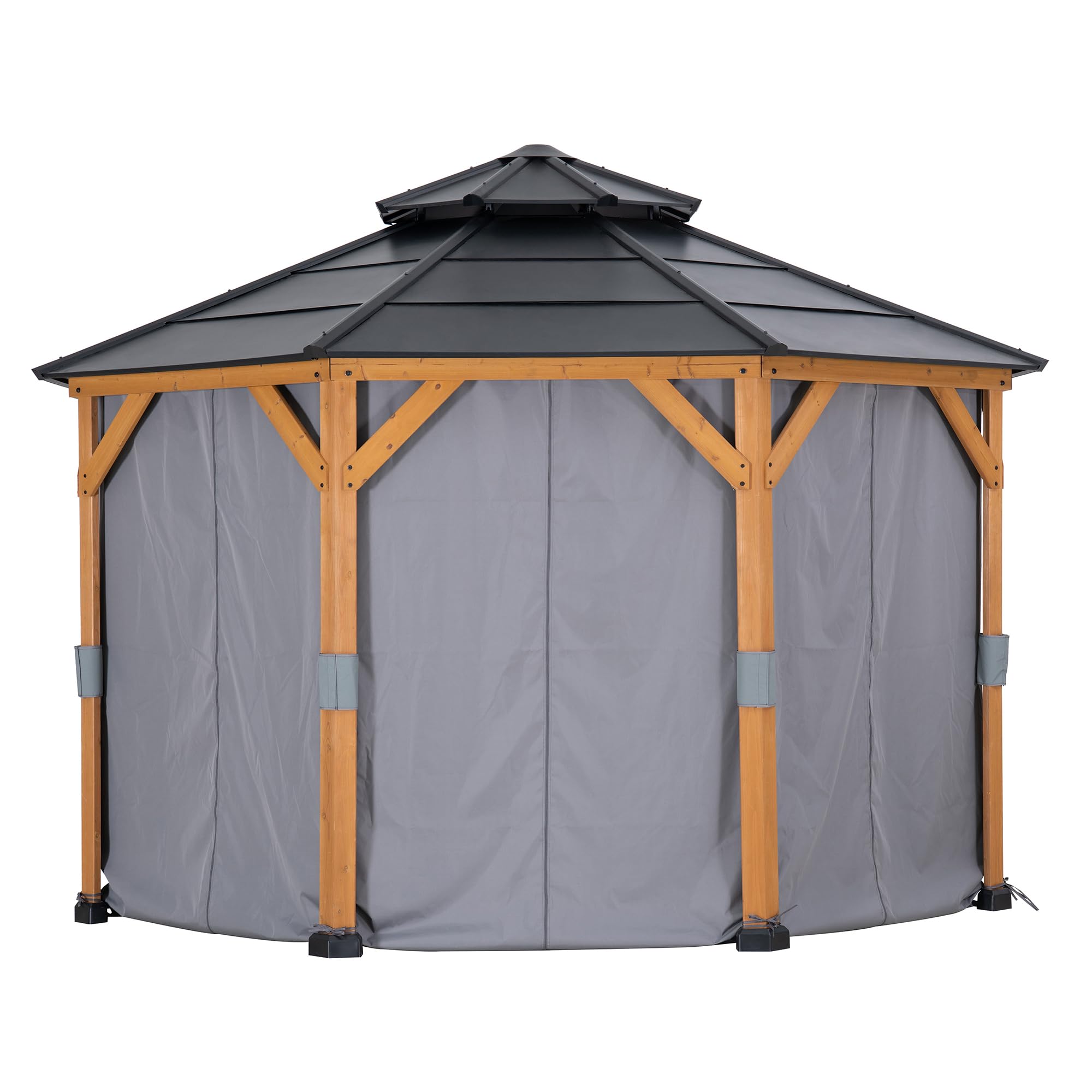 Sunjoy Grey Curtain Gray Polyester Curtain, 8-Panel Screen Walls For Outdoor Patio For 3.9X3.9m Octagon Hardtop Gazebo, Brown