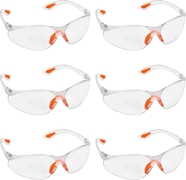 Kurtzy 6 Pack of Wrap Around Safety Glasses with Clear Lenses and Rubber Nose and Ear Grips for a Safe Fit - Personal Protective Equipment with Scratch Resistant Eyewear Lenses - PPE Safety Goggles