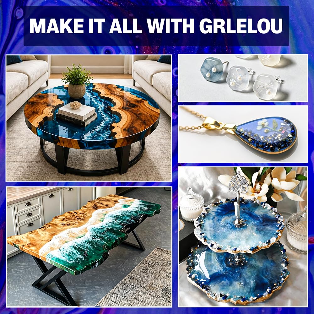 GRLELOU Kit de resina epoxi transparente de 70 onzas, revestimiento autonivelante y resina de fundición para manualidades, fabricación de joyas, moldes de resina, resina artística, no amarillea y sin