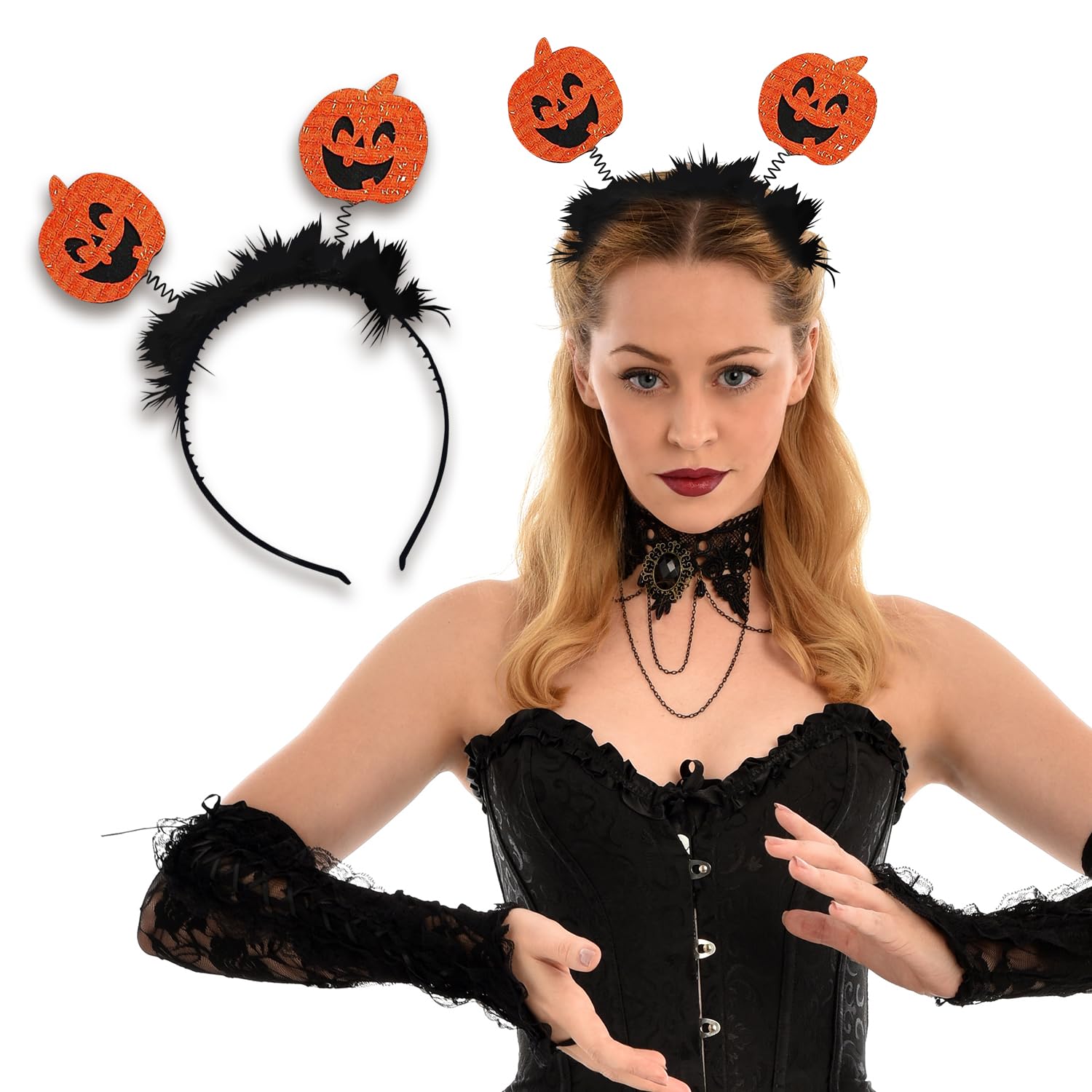DVOFU 2Pieces Halloween Pumpkin Hair Bopper Headband Cute Orange Fashion Headband Devil Angel Costume Accessory for Women Men Ghost Party - Image 3