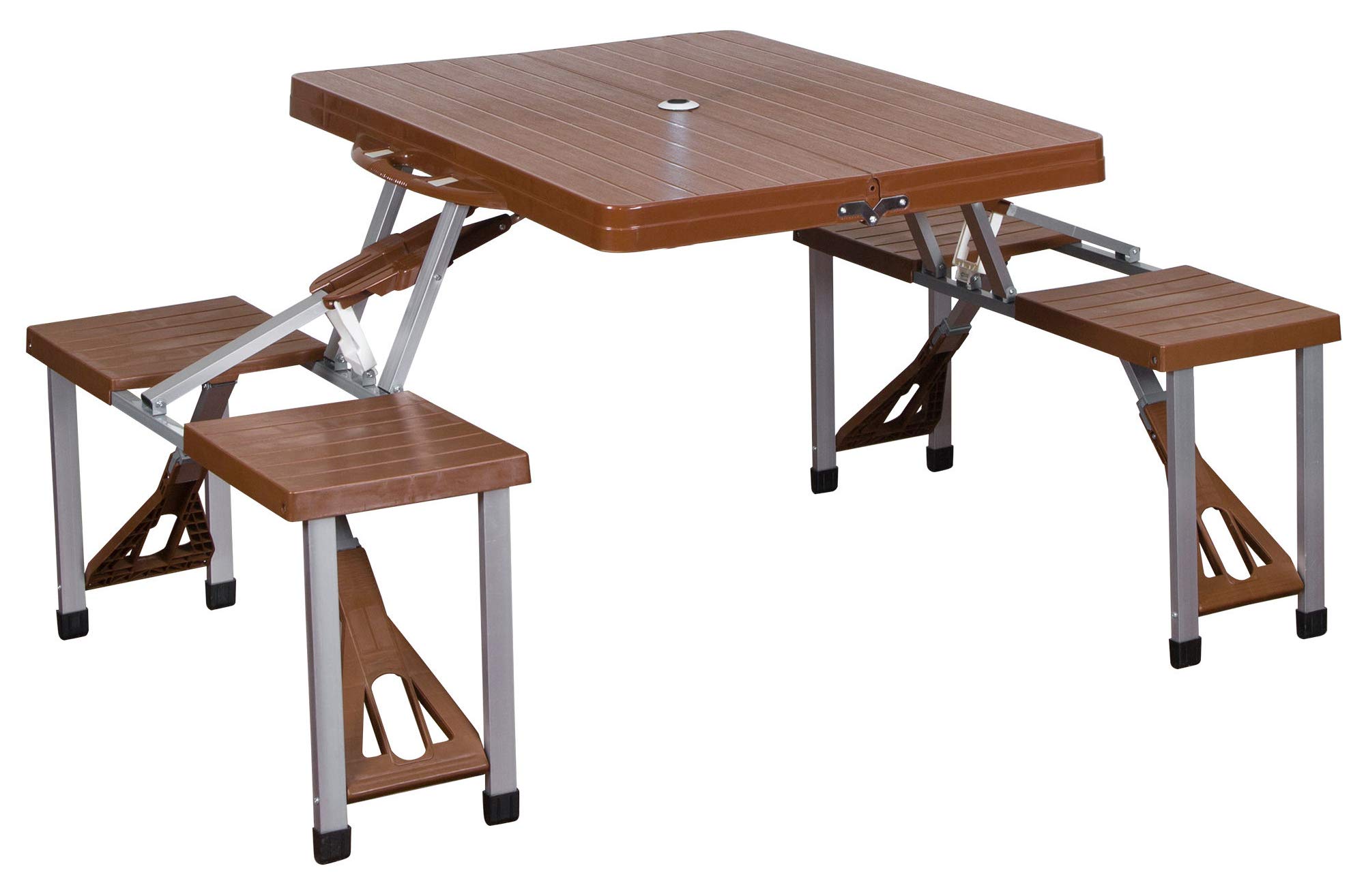 Stansport 615-45 Picnic Table and Umbrella Combo, Brown Woodgrain