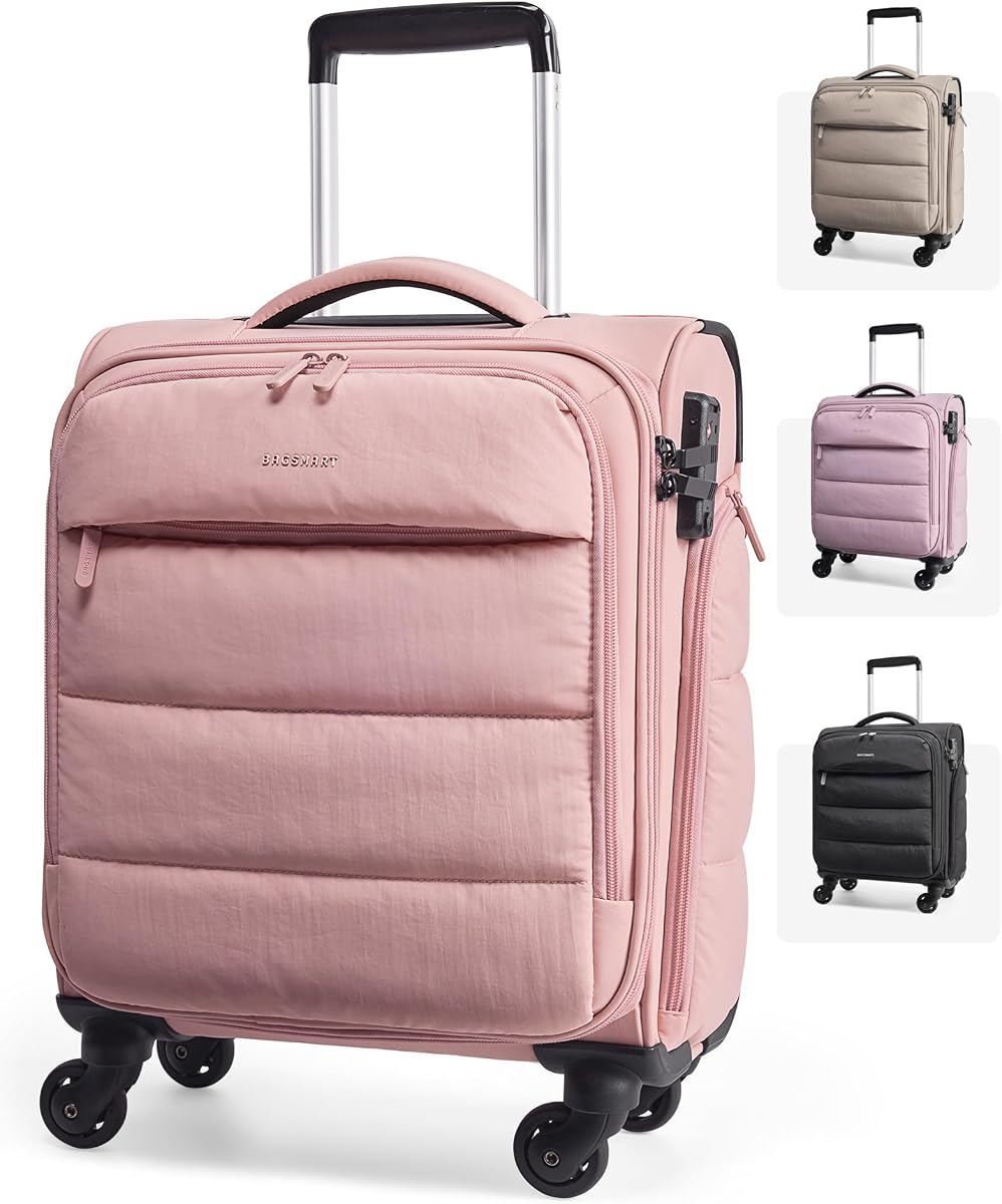 Softside Underseat Personal Item Suitcase with Wheels, Pink