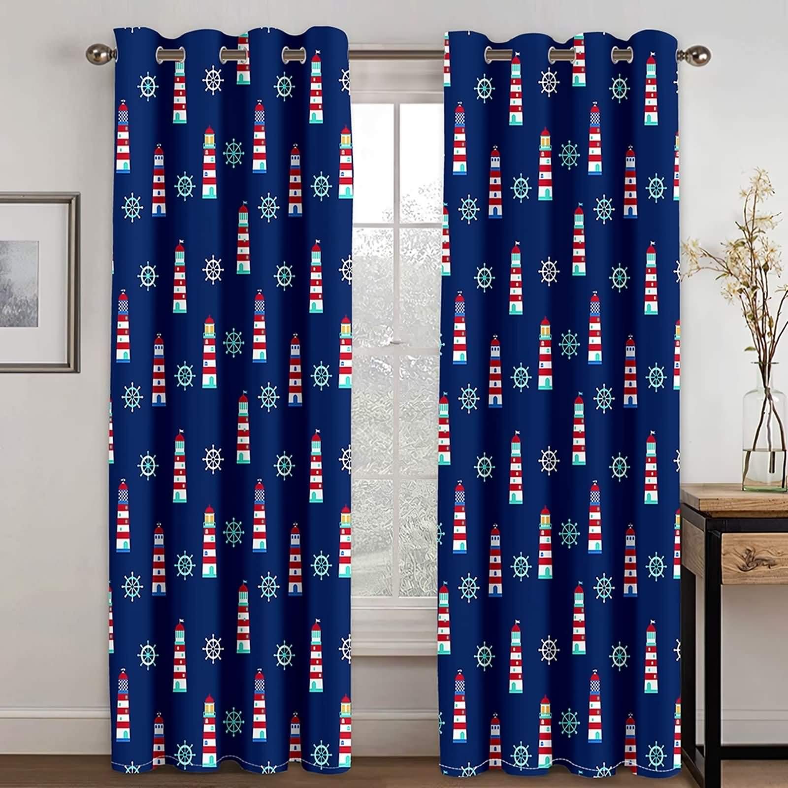 Rideau occultant phare et gouvernail KnSam 137x183cm pour salon et chambre