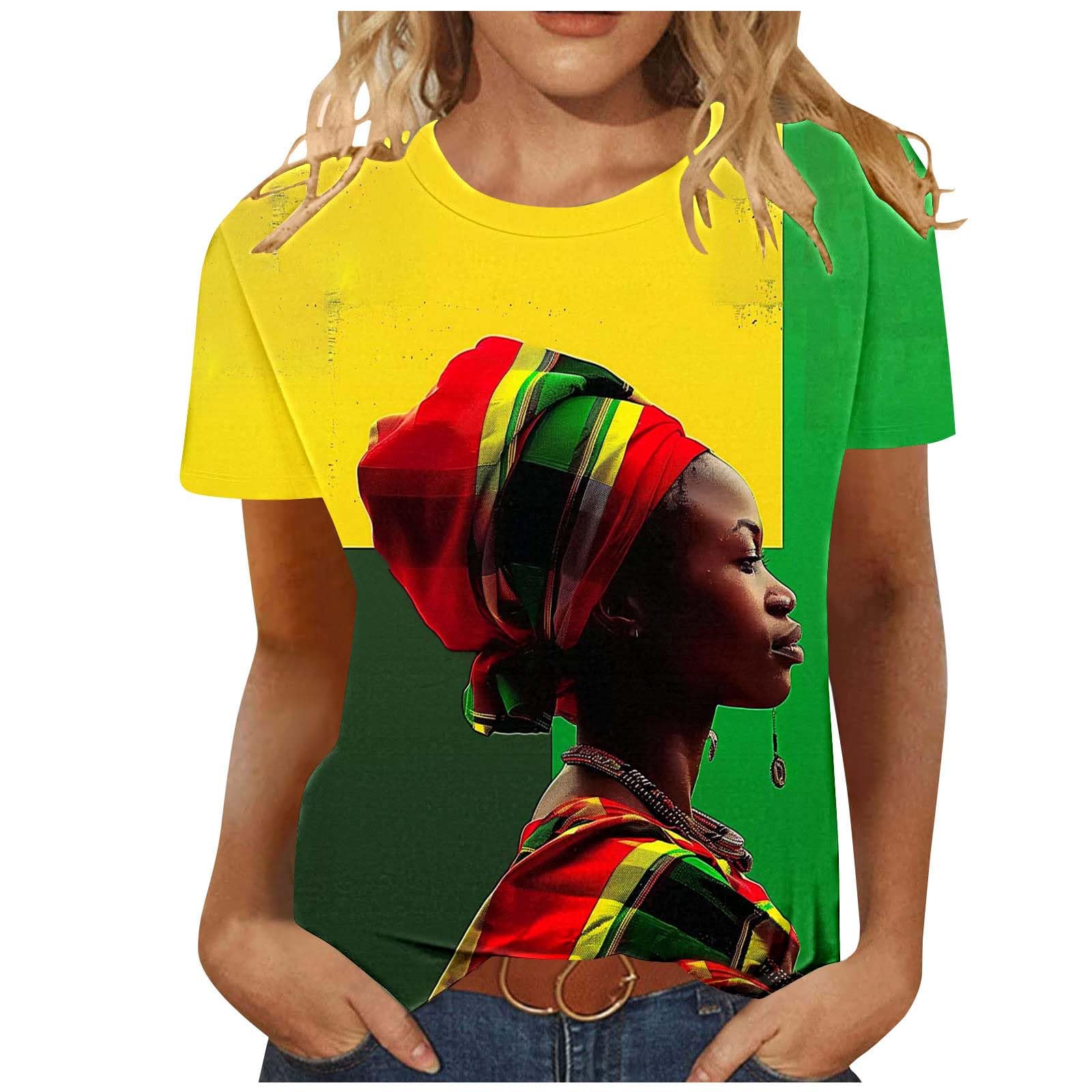 bmkBWO Juneteenth Shirts Women Plus Size,African American Pride 1865 Summer Outfits Trendy Short Sleeve Crewneck Blouse