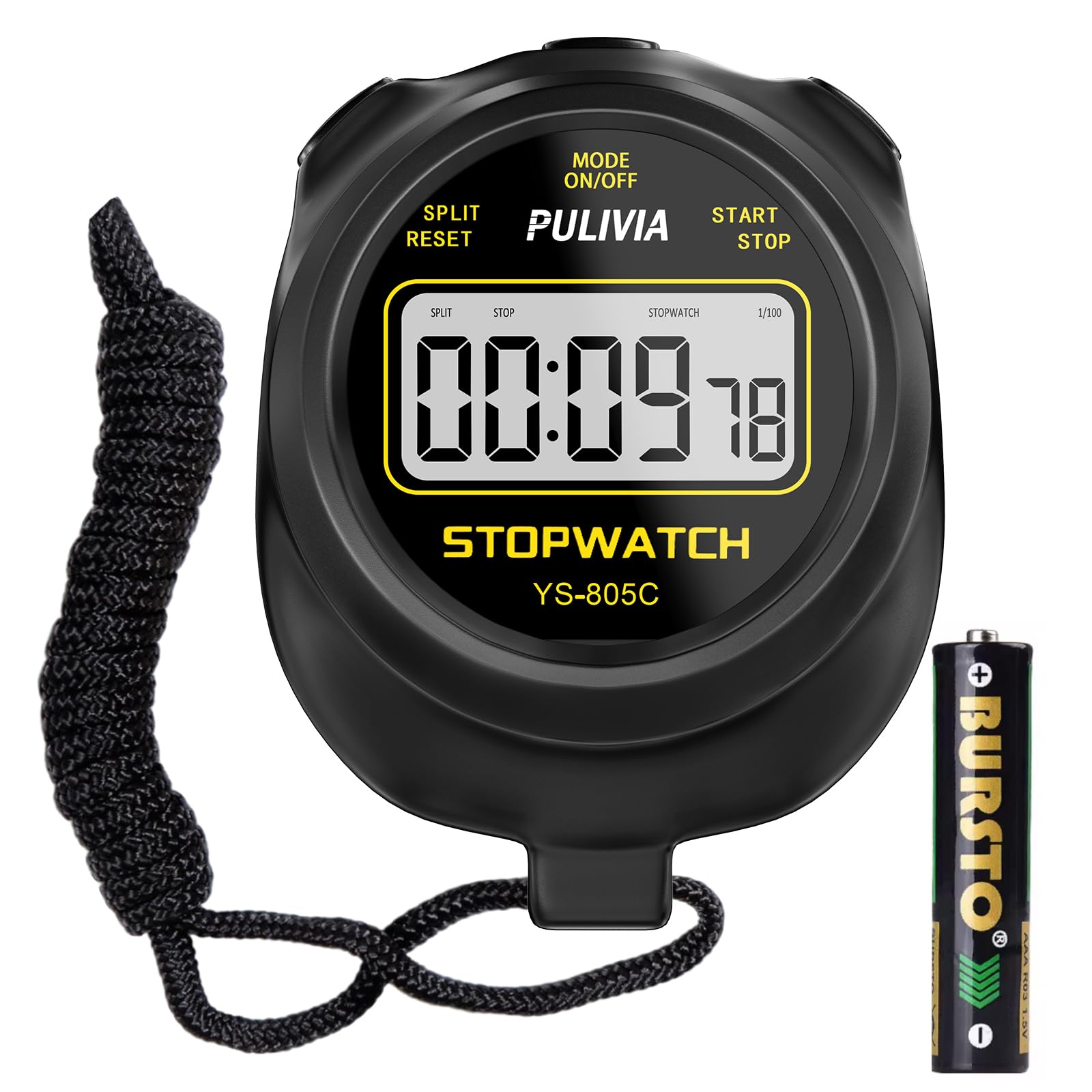 Stopwatch Timer with Countdown, Simple Operation Digital Stop Watch for Sports, Countdown-Alarm, Button-Sound, Replaceable AAA Battery, Black-image-32