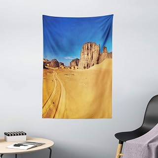 Ambesonne Desert Tapestry, Desert Landscape with Rocks and Sky Tadrart Algeria Africa Sahara Dry Weather, Wall Hanging for Bedroom Living Room Dorm Decor, 40" X 60", Blue Sand Brown