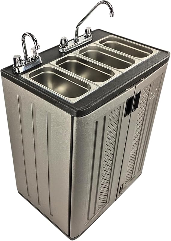 Concession Sinks - Portable Sink Hand Wash Station, 4 Compartment Basin with Hot Water, Standard Size, Food Trailer Equipment, Free Standing Utility Sink, Hand Washing Station