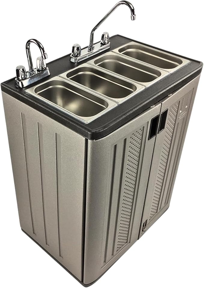 Concession Sinks - Portable Sink Hand Wash Station, 4 Compartment Basin with Hot Water, Standard Size, Food Trailer Equipment, Free Standing Utility Sink, Hand Washing Station