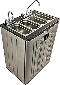Concession Sinks - Portable Sink Hand Wash Station, 4 Compartment Basin with Hot Water, Standard Size, Food Trailer Equipment, Free Standing Utility Sink, Hand Washing Station