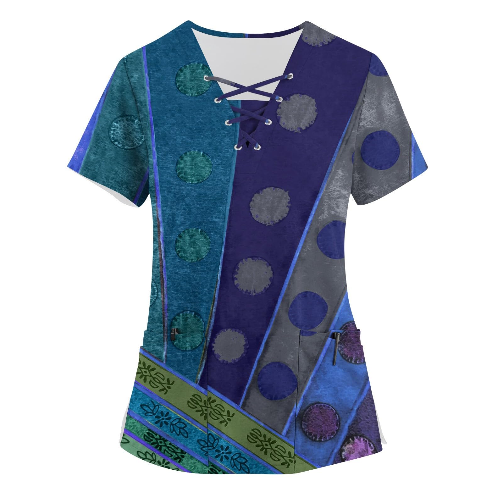 Scrubs for Women Short Sleeve Criss Cross V Neck T Shirts Print Care Workwear Comfy Working T-Shirts with 4 Pockets