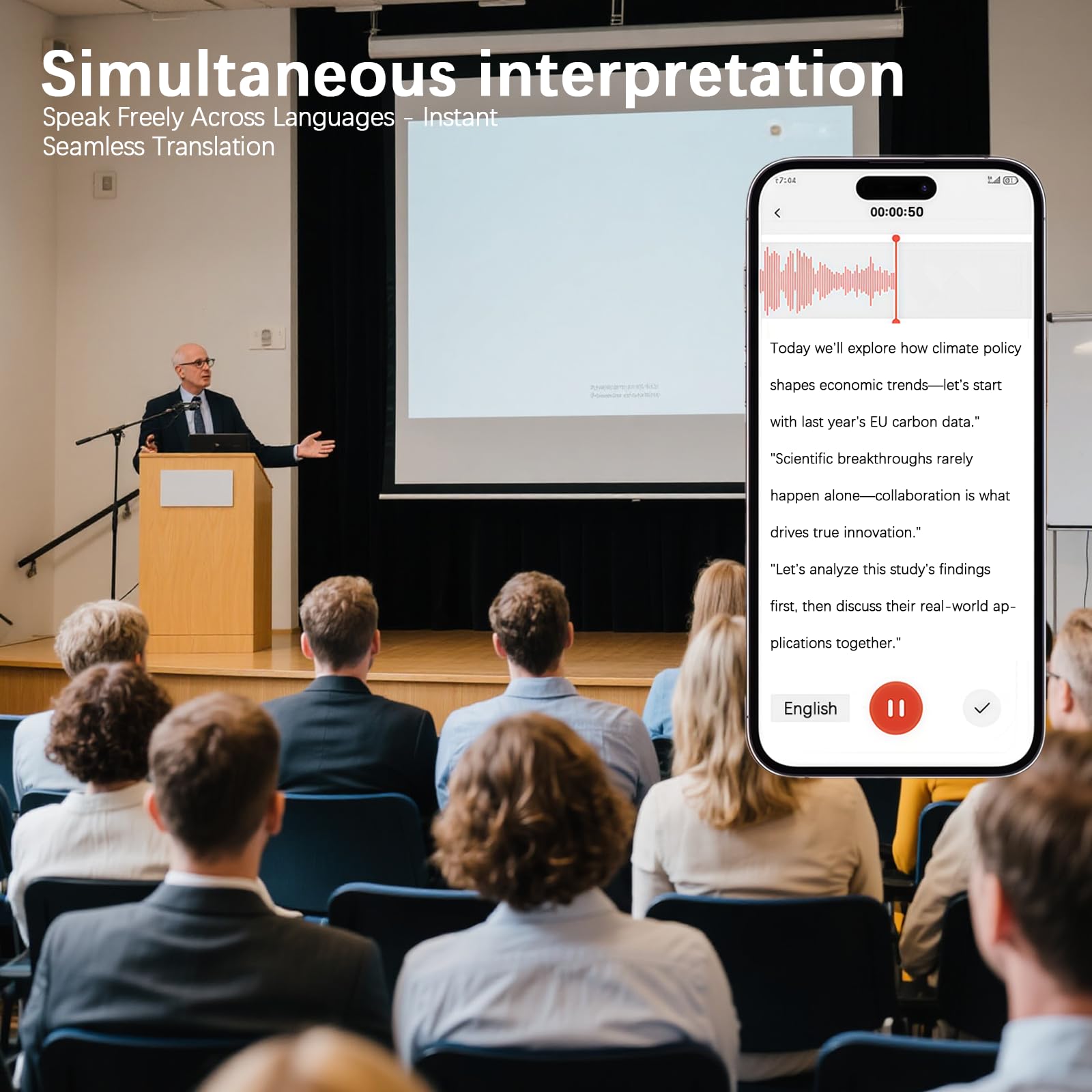 64GB Dictaphone Enregistreur Vocal IA – Transcription et Traduction dans 256 Langues, 1 200 Minutes gratuites par Mois, Double Microphone AI avec réduction du Bruit, écran HD pour Les réunions