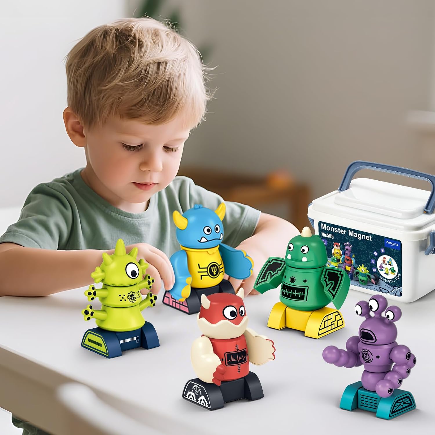 STEM Magnetic Robot Building, Toys for Kids 3 4 5 6 7 8, Transformable Stacking Bots with Storage Box, Creative Learning Christmas and Birthday Gifts for Boys Girls 3-5 4-8