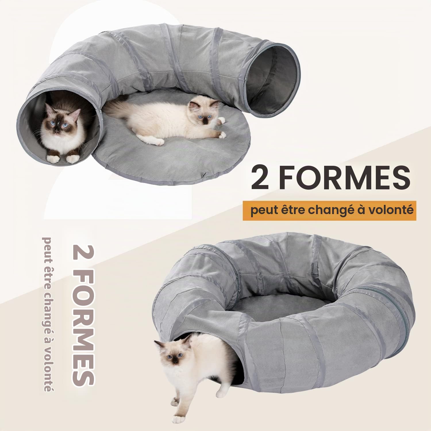 PAWZ Road Tunnel pour Chat Chat Jouet Chien Tunnel Donut Cercle Forme Pliable Amovible Gris | Lit tunnel pour chat avec tapis central, trou et boules suspendues