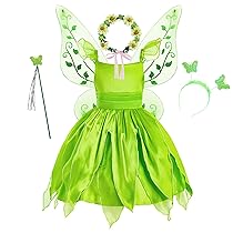 New front Costume per Ragazze Tinkerbelll Cosplay della Principessa Trilly Classico Bambina Finta Seta Estive Feste a Tema Carneval Halloween Festa di Compleanno Verde 140