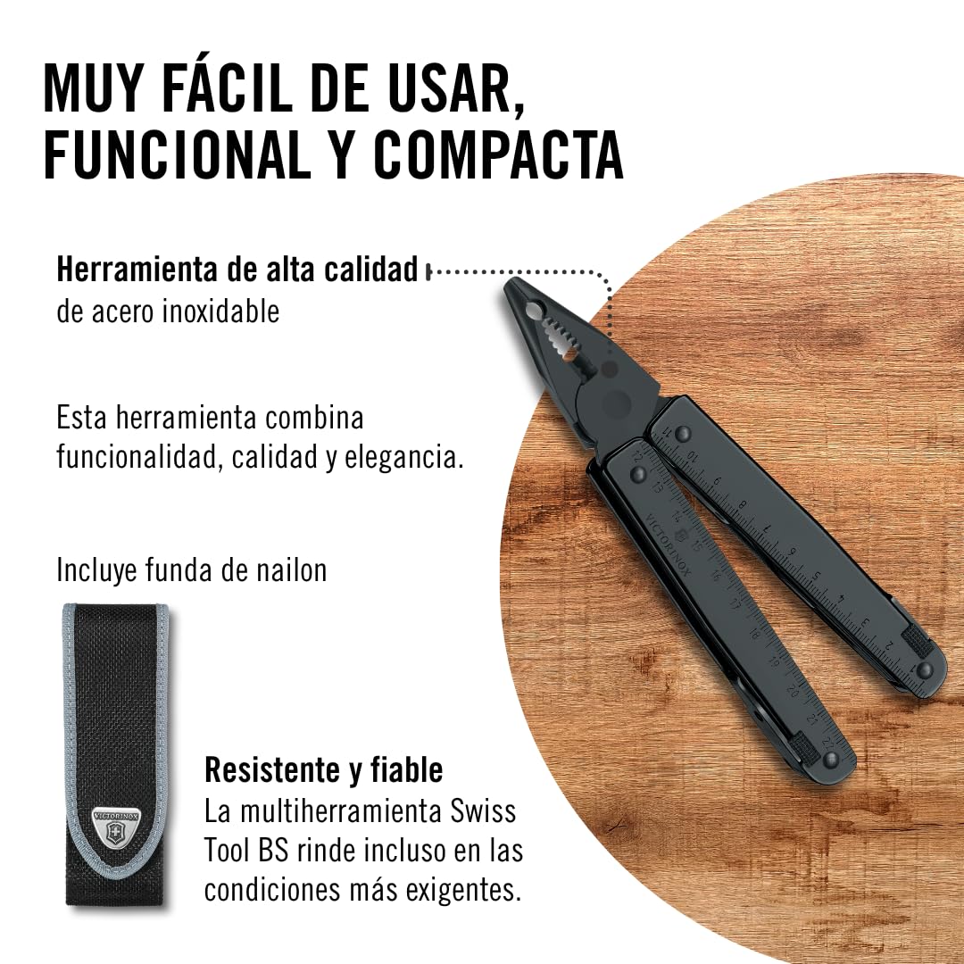 Victorinox Swiss Tool BS Multiherramienta de Bolsillo, 27 Funciones, Negro
