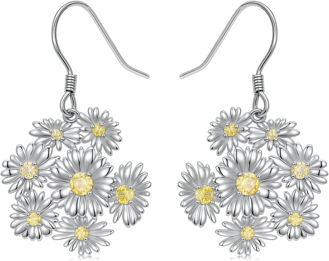 LONAGO Daisy Earrings 925 Sterling Silver Daisy Drop Earrings for Women Cute Flower Dangle Jewelry Gifts for Sensitive Ears