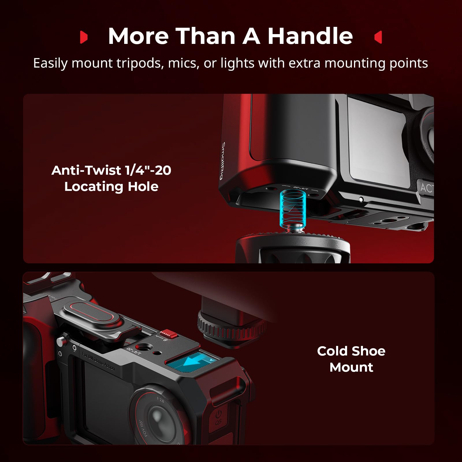 SMALLRIG Zestaw uchwytów do DJI Osmo Action 5 Pro/4/3 z klatką, uchwyt do ulicznej do DJI, szybkie zwalnianie, przycisk migawki, stopka zimna, pasek na nadgarstek, otwór z gwintem 1/4 cala - 5602