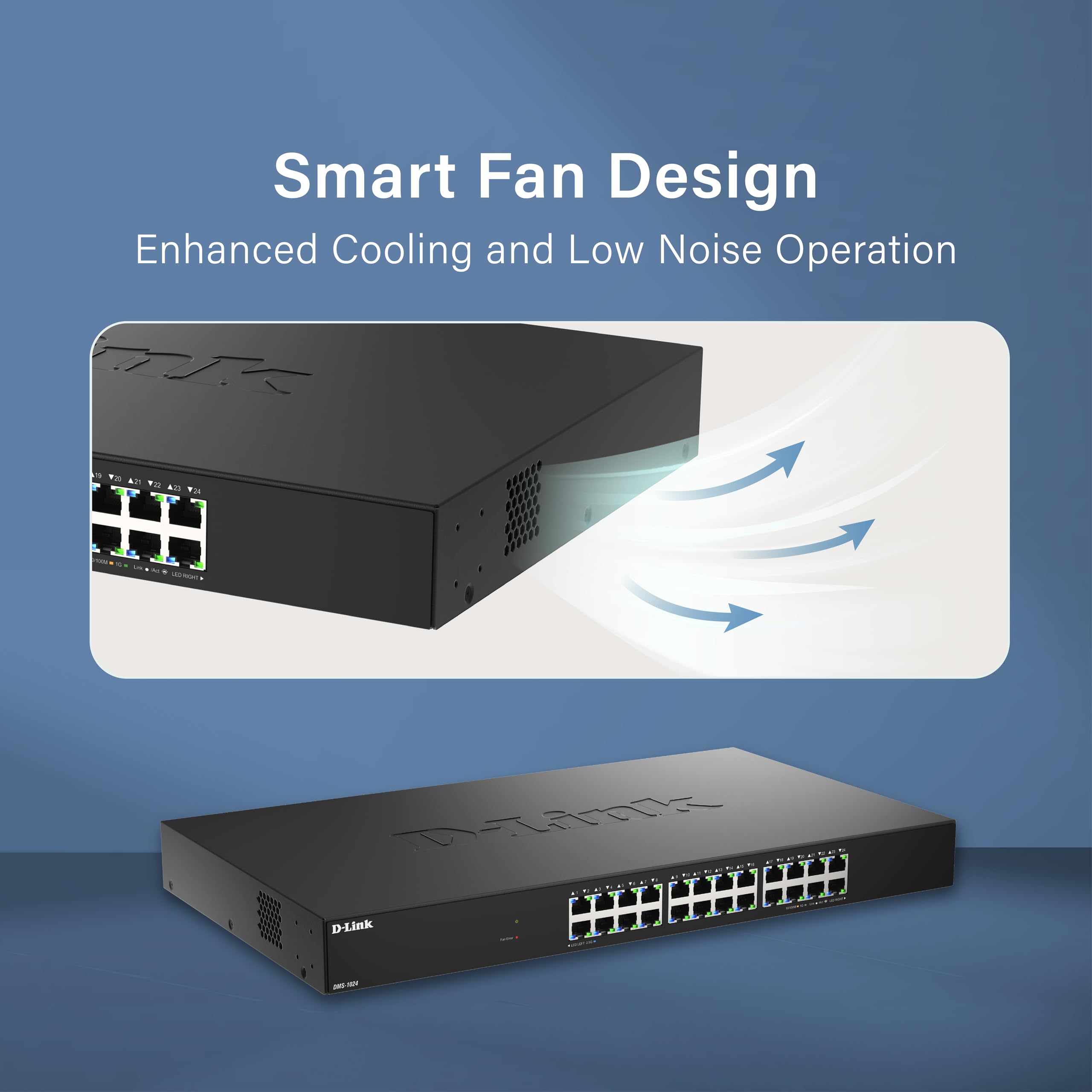 D-Link Commutateur non géré DMS-1024 ports multi-Gigabit - Ethernet 2.5G, plug-and-play, QoS, Snooping IGMP, EEE, boîtier métallique, montable en rack, fonctionnement silencieux