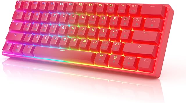 HK Gaming GK61 Mechanical Gaming Keyboard 60 Percent | 61 RGB Rainbow LED Backlit Programmable Keys | USB Wired | For Mac and Windows PC | Hotswap Gateron Optical Brown Switches | Red