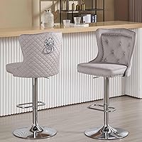 Vista 12 de Juego de 2 taburetes de bar negros y dorados, taburetes de bar de terciopelo con respaldo de ala alta, modernas sillas de bar tapizadas, taburete