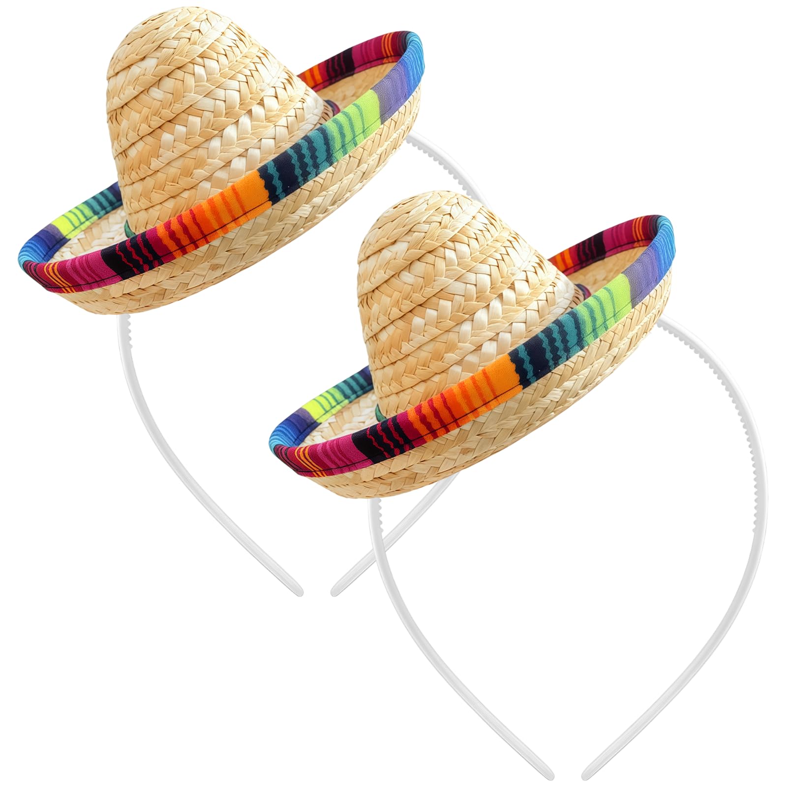 HAICN 2pcs Mexican Hawaiian Blend Mini Sombrero Top Hat Headbands Straw Mexican Sombrero Hats Cinco De Mayo Sombrero Hat Headwear for Mexican Themed Party Decorations Birthday Party Supplies