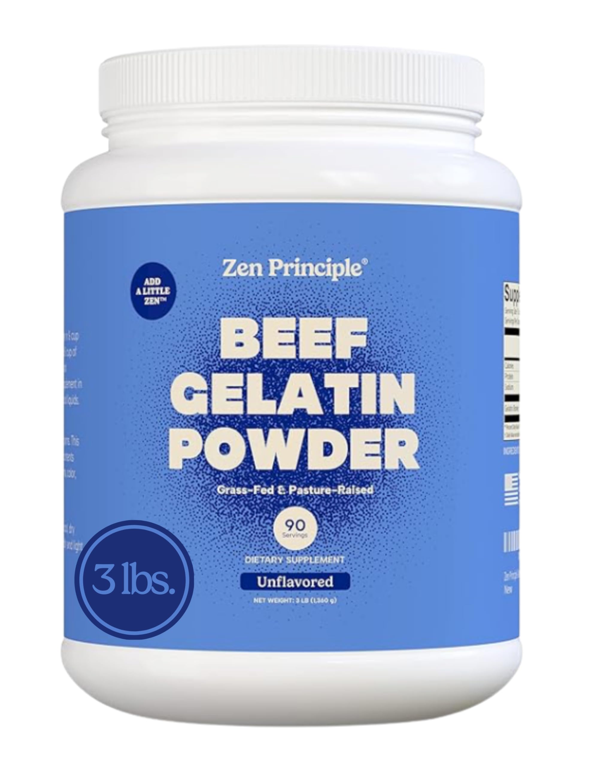 Zen Principle Grass-Fed Gelatin Powder, 3 lb. Custom Anti-Aging Protein for Healthy Hair, Skin, Joints & Nails. Paleo and Keto Friendly. Cooking and Baking. GMO-Free and Gluten-Free. Unflavored