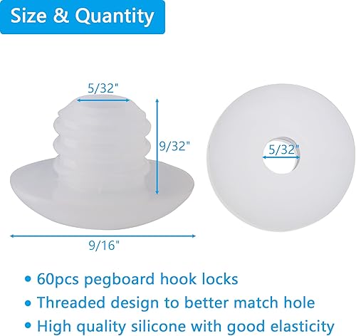 Miniatura 10 de MENEONE Cerraduras de gancho para tablero de clavijas, para evitar que los ganchos se caigan, 60 unidades, color negro