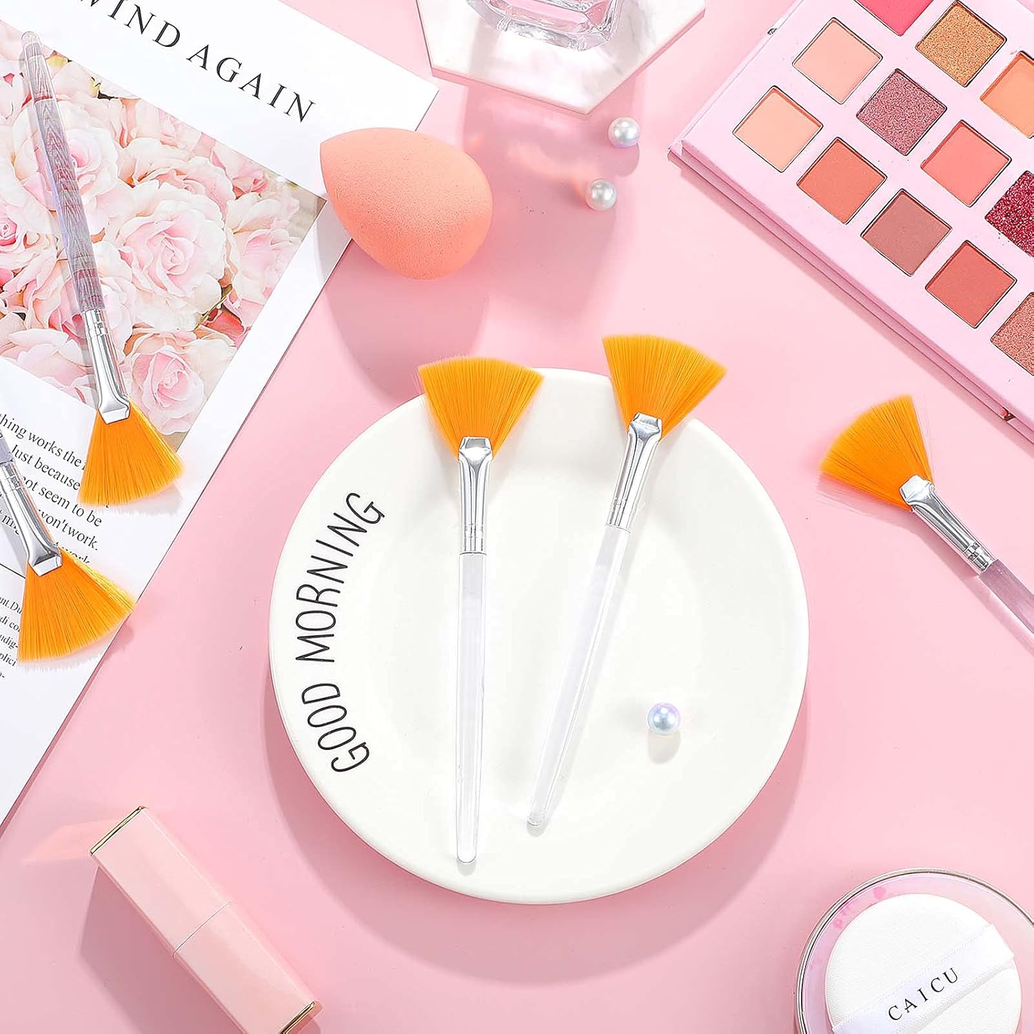 14 Pieces Fan Brushes Facial Applicator Brush Soft Fan Brushes Acid Applicator Brush Cosmetic Makeup Applicator Tools for Mud Cream (Yellow) : Beauty & Personal Care