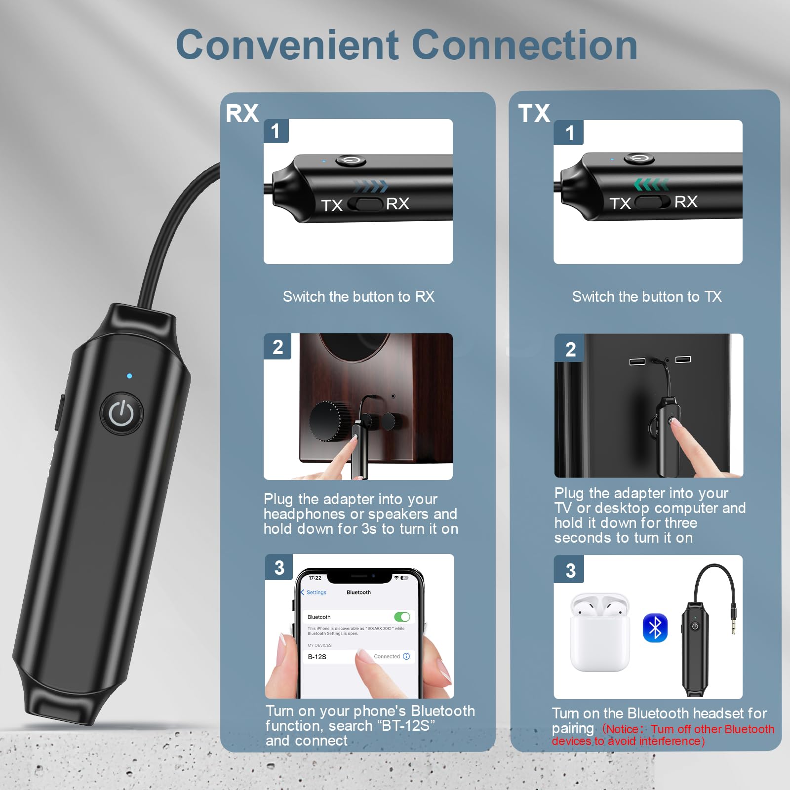 Ankilo Bluetooth 5.3 Adapter - Aux Bluetooth Transmitter Receiver, 10m Reichweite