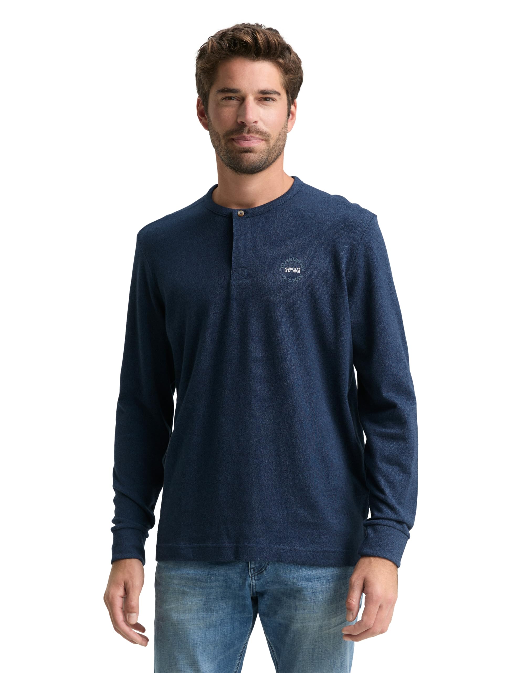 TOM TAILOR Herren Henley Langarmshirt aus Baumwolle