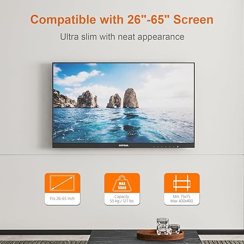 Miniatura 4 de GRIFEMA GB1007-4 Soporte de pared para TV de 26-65", hasta 121.3 lbs, soporte de TV universal y inclinable, VESA máximo 15.748x15.748 in, soporte de