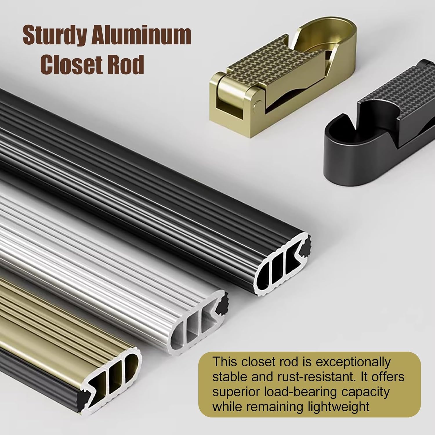 Wardrobe Rod for Hanging Clothes, Metal Aluminum Closet Pole 16 18 20 24 28 30 34 36 38 42 48 Inch Long, Removeable Cuttable Cloth Rail Hanger Rod(Champagne,L 60in/152cm)