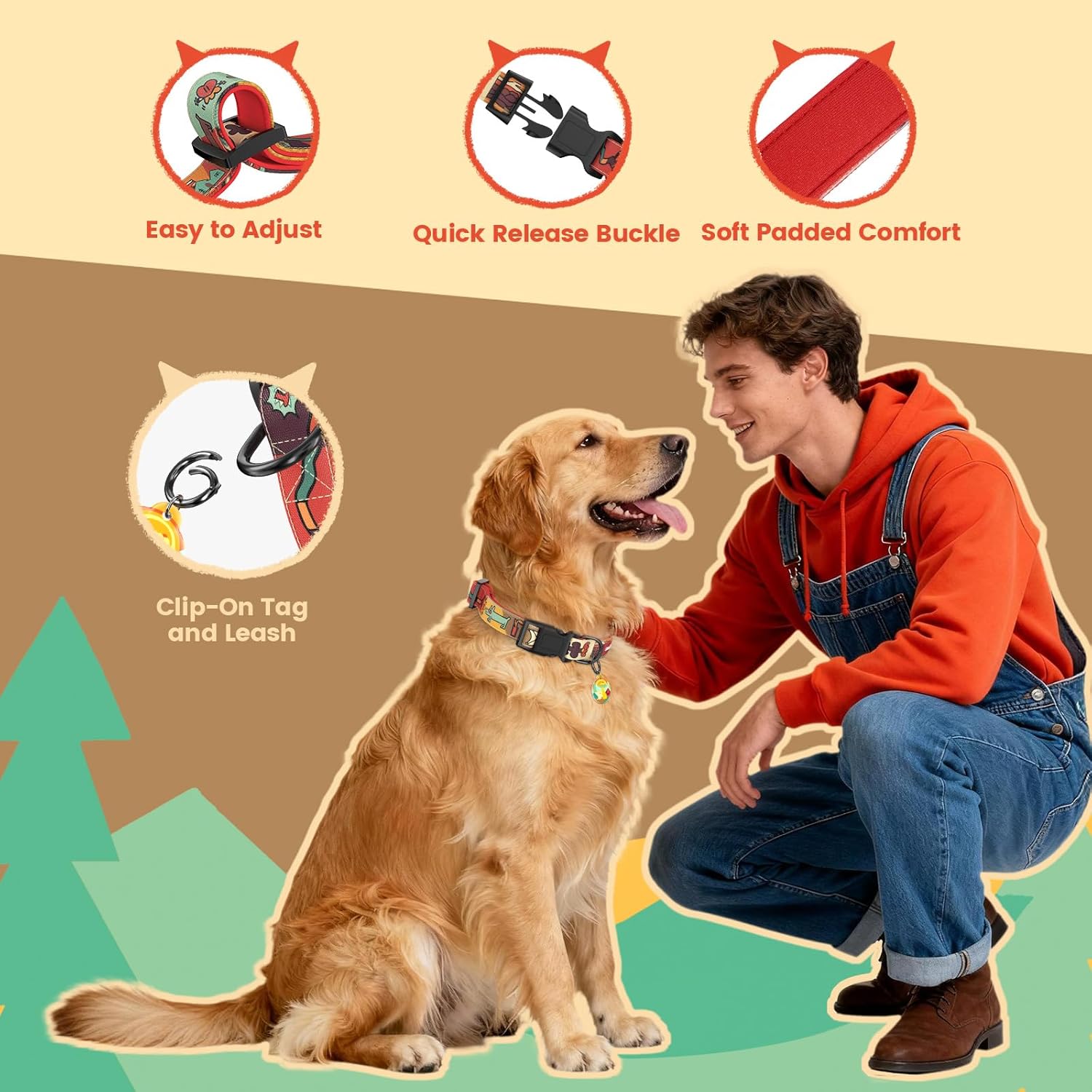Dog Collar and Leash Set, QR Tag Adjustable Pet Collar, 6 FT Heavy Duty Dog Leash, Padded Handle, Quick Release Buckle, Metal Ring, 360° Swivel Clip for Large Dogs Walking Running (Red, L)