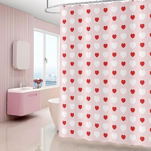 Miniatura 3 de GCIREC Cortina de ducha para el día de San Valentín, parte inferior con peso, diseño de amor romántico rosa y rojo, cortina de baño de tela de