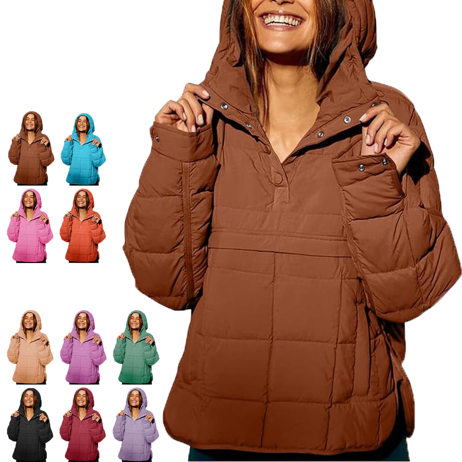 Generisch Damska kurtka oversize, pikowana, z kieszeniami, lekka, brązowy, S