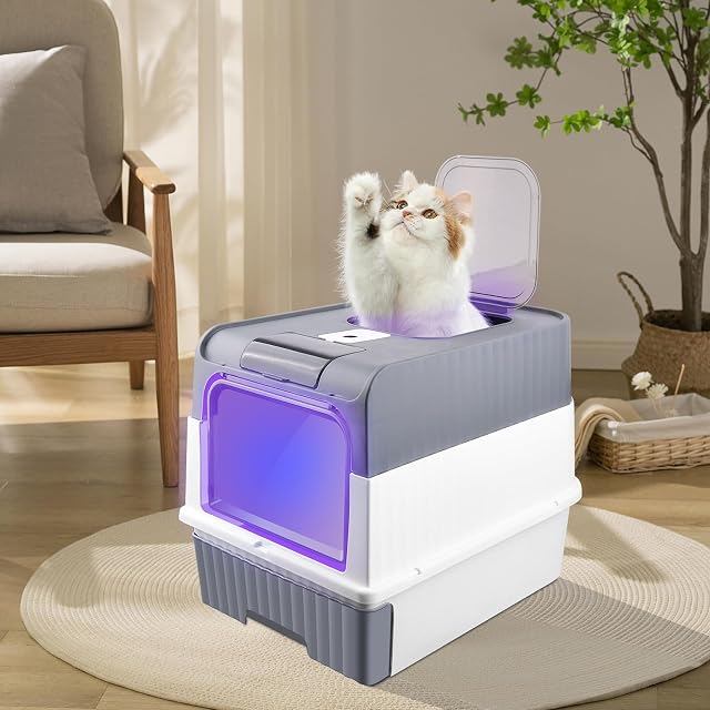 Foto 4 de 8 de OHMG Arenero para gatos con UV, bandeja de arena cerrada y abierta con pala de arena y cuenco superior