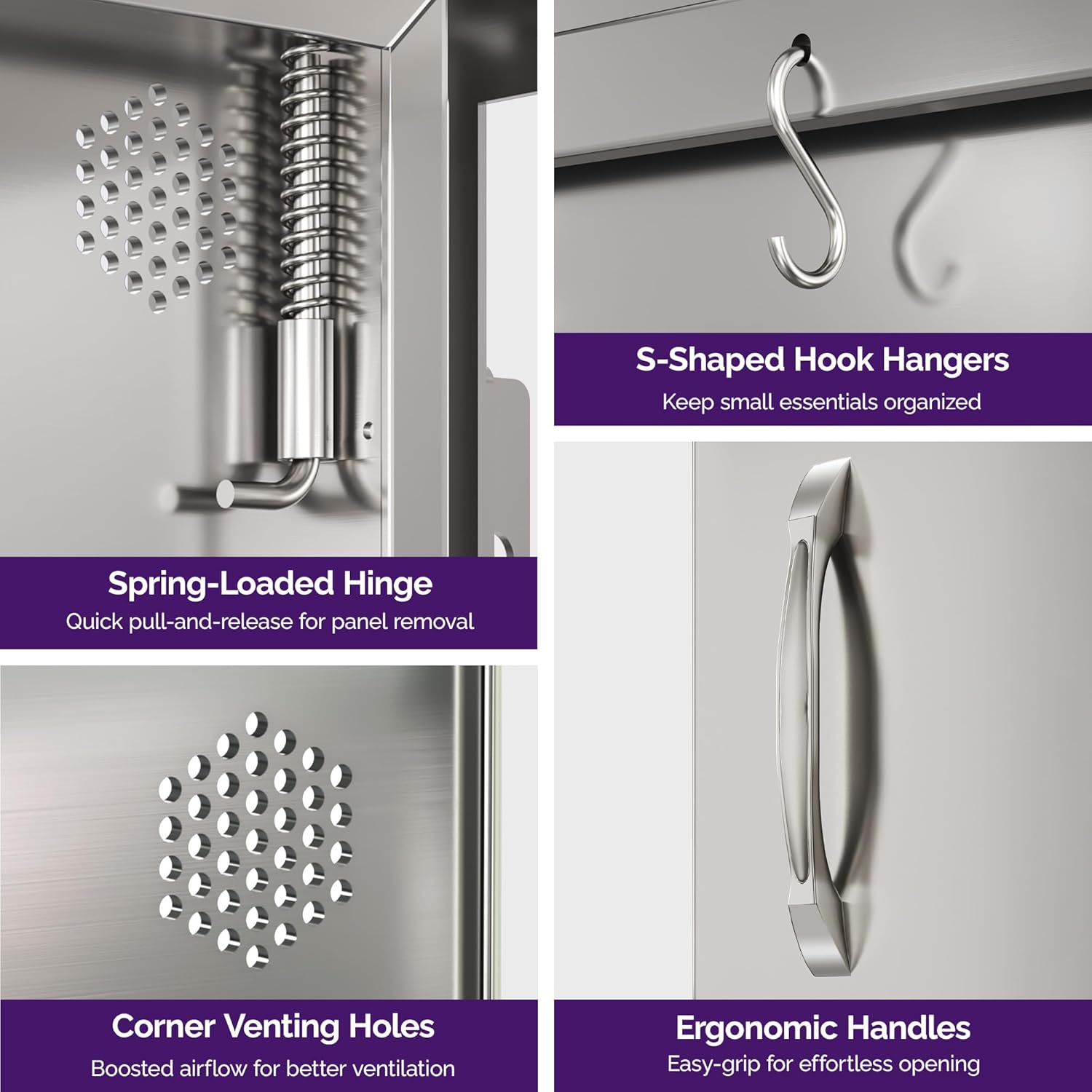 Sersper Outdoor Kitchen Door, 17" W x 24" H Stainless Steel Single Access Door with Venting Holes, Recessed Installation, 1 Ergonomic Handles, 3 Hooks, Ideal for Outdoor Kitchens and BBQ Islands