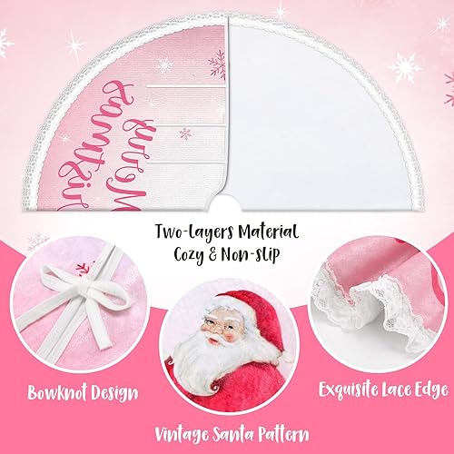Miniatura 3 de Falda de árbol de Navidad rosa de 48 pulgadas, tapete de terciopelo de dos capas para árbol de Navidad, regalo para decoración navideña, falda