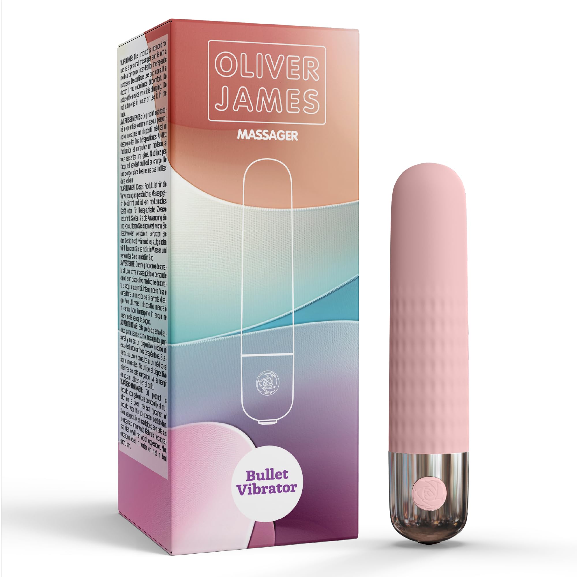 Mini vibratore bullet di Oliver James – Ricaricabile, impermeabile, 10 modalità di piacere, silicone sicuro, sex toy discreto per donne, 9,6 × 1,8 cm, (rosa pastello)