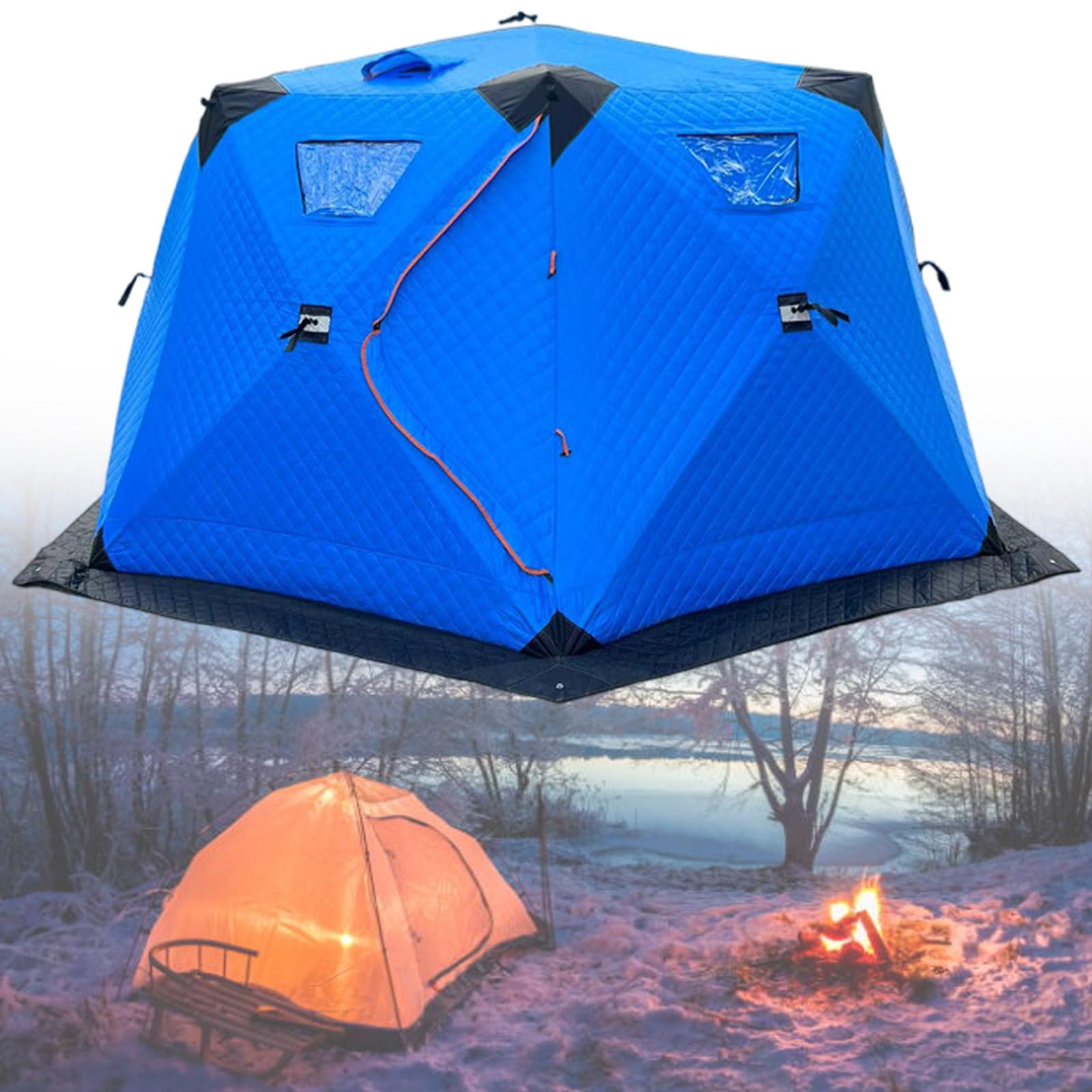 vnmudzeo Winter Camping Cold Protection Shelter,5-8 People,Portable Trapezoidal Ice Fishing Tent Foldable,for Hunting Family Team Hiking,SkyBlue