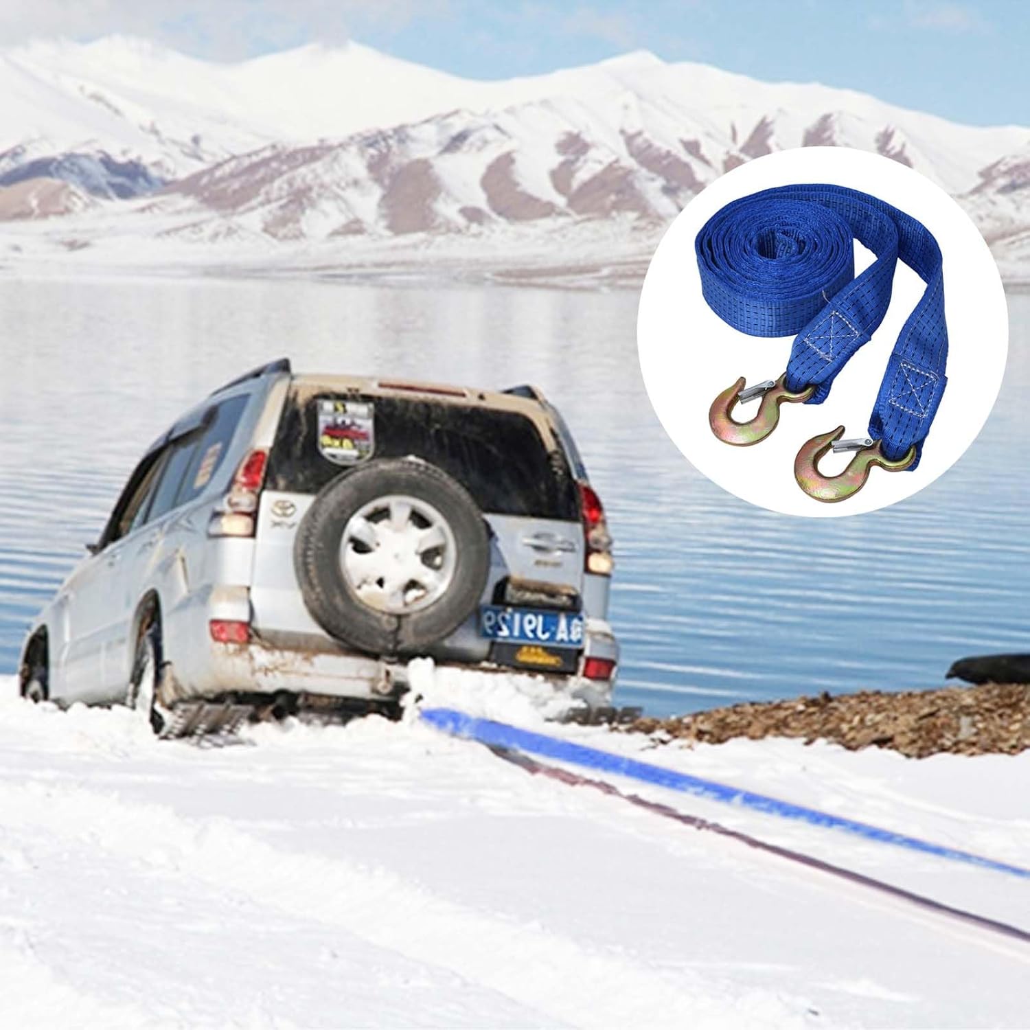 Tow Strap 2 Inch X 20Ft with J Snap Hook Heavy Duty 20,000 lbs Break Strength 20' Truck Recovery Towing Rope Accessories ‎for Trailer Offroad ATV, SUV, Utv & Cars for Emergency Towing,Winch Extension