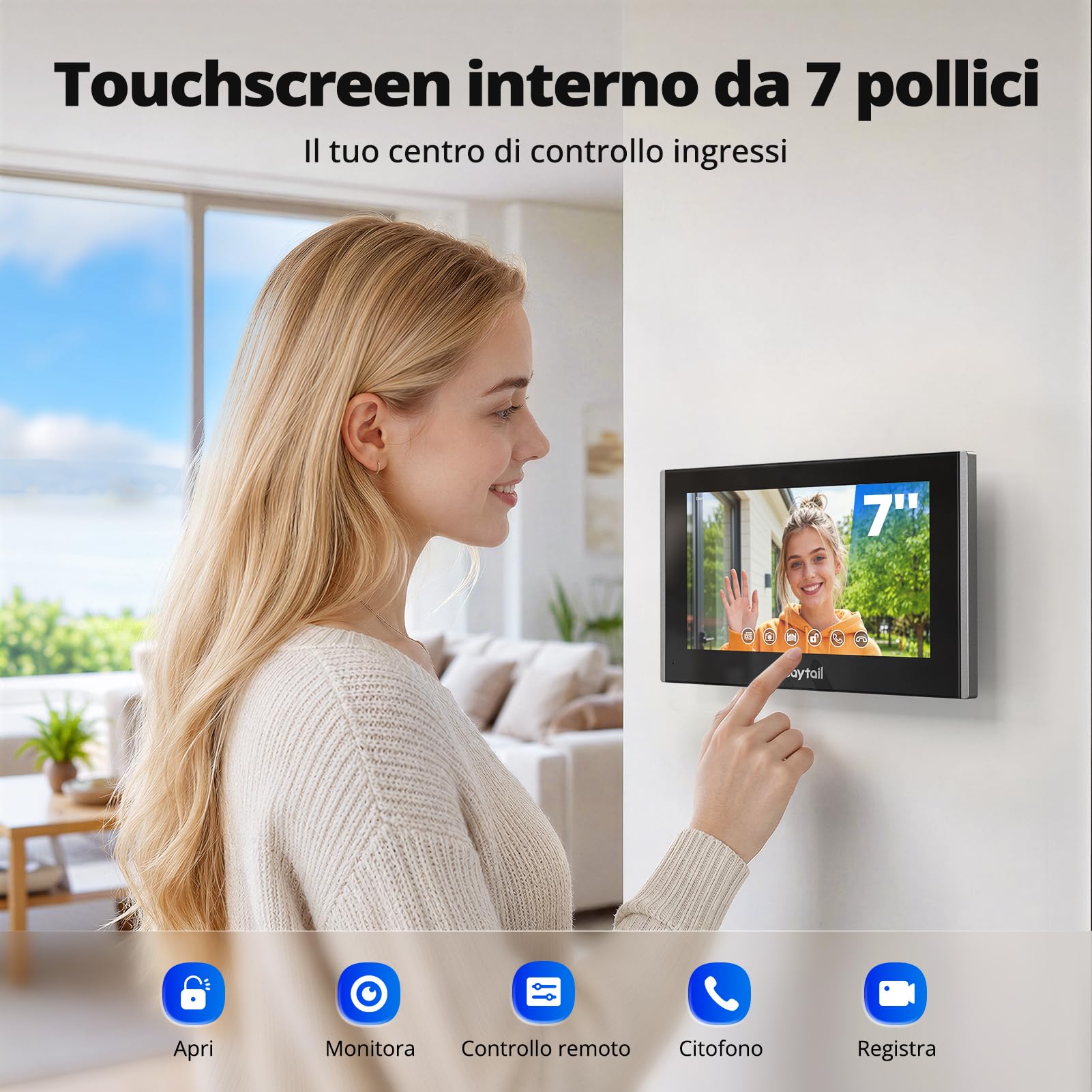 Kit Videocitofono 2 Fili WiFi6 Dual Band 2 Famiglie, Schermo Touch 7" IPS, Telecamera 1080P Visione Notturna, Audio Bidirezionale, Sblocco Remoto, RFID, Rilevamento Umano