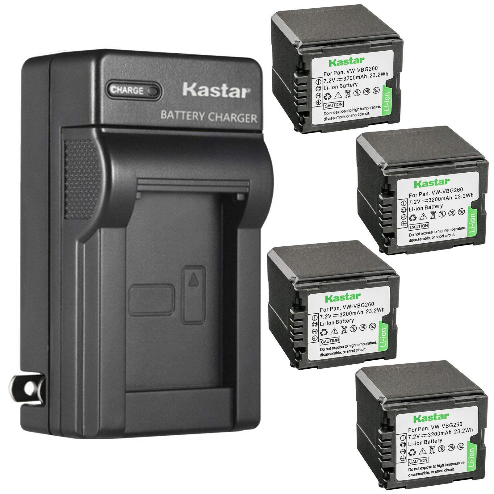 Kastar 4-Pack VW-VBG260 Battery and AC Wall Charger Replacement for Panasonic HDC-HS700, HDC-HS700K, HDC-MDH1, HDC-MDH1GK, HDC-SD9, HDC-SD9EG-K, HDC-SD9EG-S, HDC-SD9GK, HDC-SD9-8GB