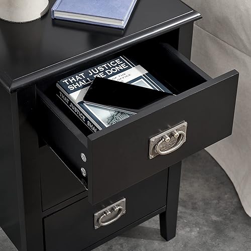 Miniatura 4 de VECELO Juego de 2 mesitas de noche, mesas auxiliares para sala de estar, dormitorio, muebles de acento vintage, espacio pequeño, patas de madera