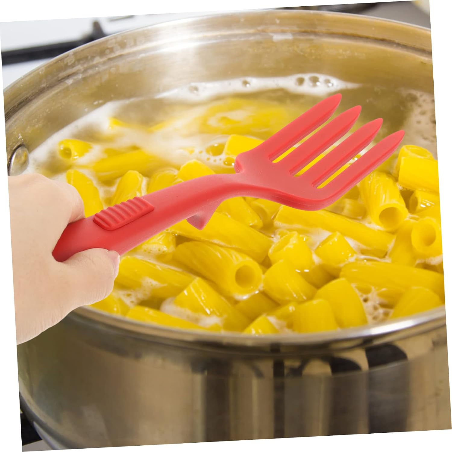 Ergonomic Silicone Cooking Fork for Pasta and Stirring Large Reusable Kitchen Fork with Smooth Edges Safe and Washable for Daily Cooking Use