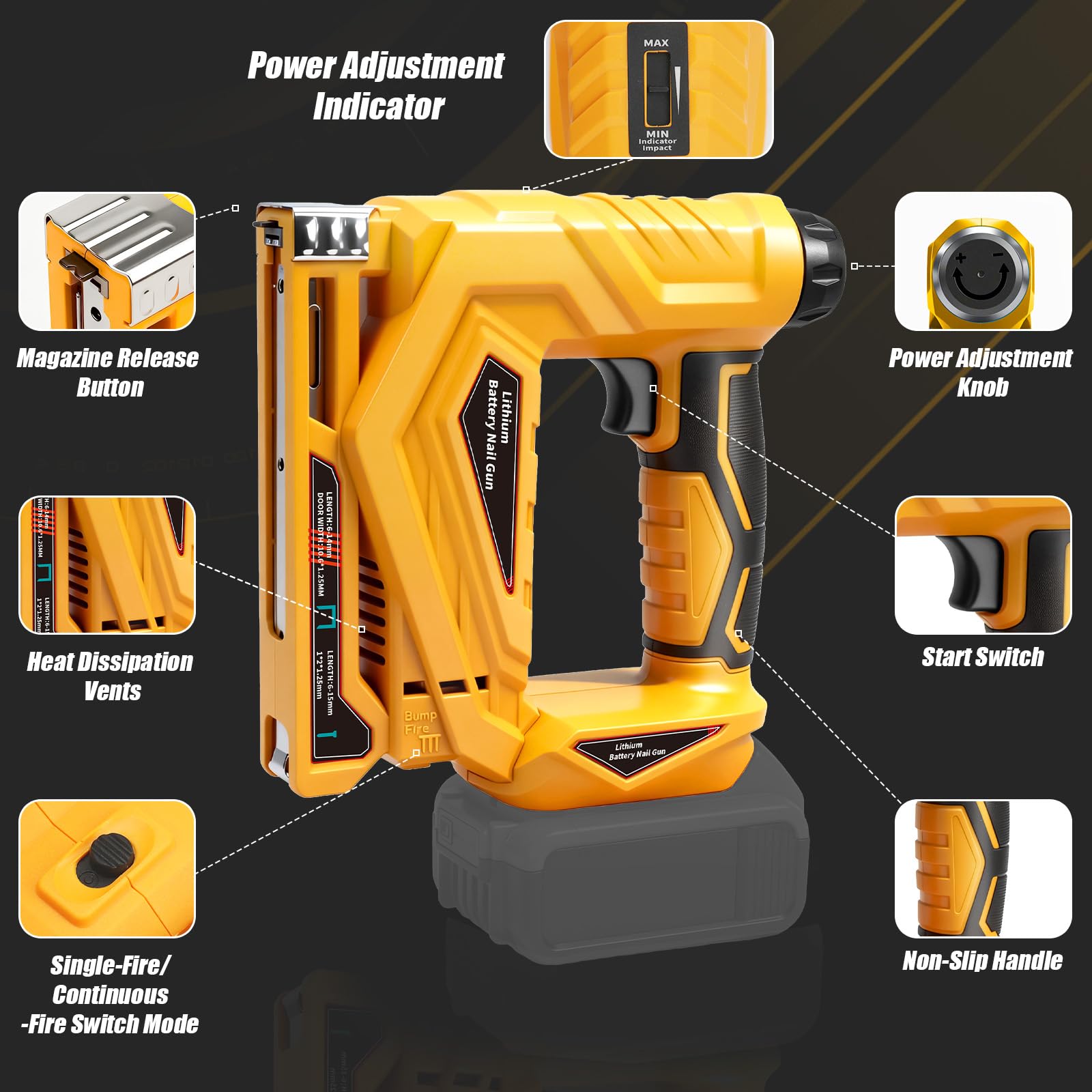 Roadtime Chiodatrice a batteria per batterie DeWalt da 20 V (senza batteria), 18 GA e pistola per unghie tipo 140, pistola senza spazzole max. 150 colpi/min, con 1000 chiodi e 1000 graffette, per fai