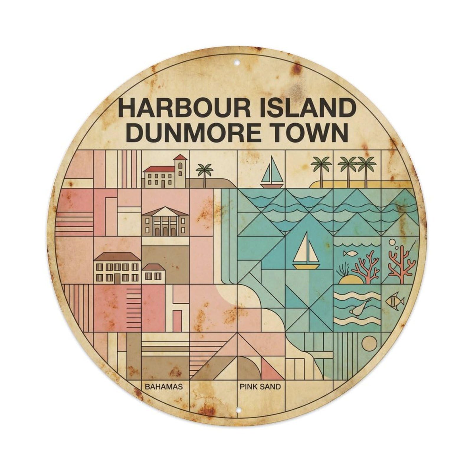Harbor Island Dunmore Town Coastal Escape Clean Graphic Metal Tin Sign